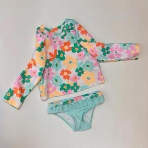 Bathing Suit Girls 12M Lot Of 2 Two Piece And 1 One Piece, Includes Sun hat